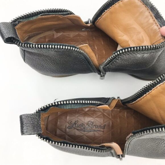 Lucky Brand Bartalino Metallic Gray Leather Side Zip Ankle Booties - Picture 11 of 16